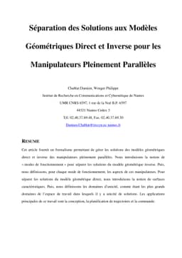 Séparation des Solutions aux Modèles Géométriques Direct et
  Inverse pour les Manipulateurs Pleinement Parallèles
