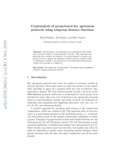 Cryptanalysis of group-based key agreement protocols using subgroup
  distance functions