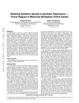 Modeling Epidemic Spread in Synthetic Populations - Virtual Plagues in
  Massively Multiplayer Online Games