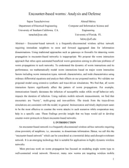 Encounter-based worms: Analysis and Defense