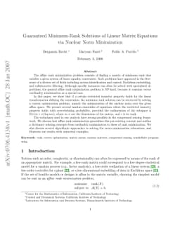 Guaranteed Minimum-Rank Solutions of Linear Matrix Equations via Nuclear
  Norm Minimization