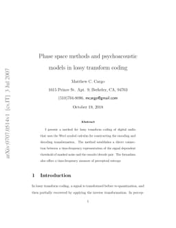 Phase space methods and psychoacoustic models in lossy transform coding