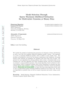 Model Selection Through Sparse Maximum Likelihood Estimation