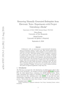 Removing Manually-Generated Boilerplate from Electronic Texts:
  Experiments with Project Gutenberg e-Books