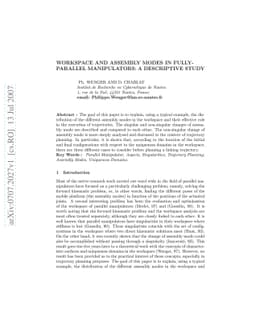 Workspace and Assembly modes in Fully-Parallel Manipulators : A
  Descriptive Study