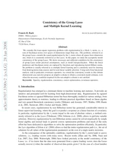 Consistency of the group Lasso and multiple kernel learning