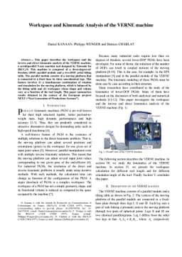 Workspace and Kinematic Analysis of the VERNE machine