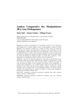 Analyse Comparative des Manipulateurs 3R à Axes Orthogonaux