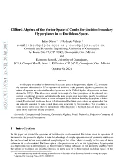 Clifford Algebra of the Vector Space of Conics for decision boundary
  Hyperplanes in m-Euclidean Space