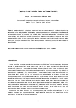 One-way Hash Function Based on Neural Network