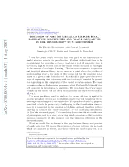 Discussion of ``2004 IMS Medallion Lecture: Local Rademacher
  complexities and oracle inequalities in risk minimization'' by V.
  Koltchinskii