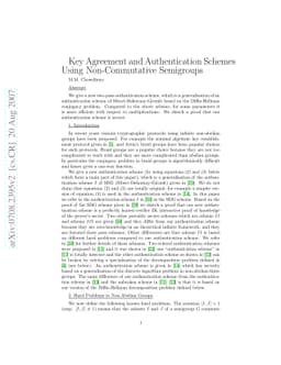 Key Agreement and Authentication Schemes Using Non-Commutative
  Semigroups