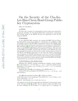 On the Security of the Cha-Ko-Lee-Han-Cheon Braid Group Public Key
  Cryptosystem