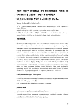 How really effective are Multimodal Hints in enhancing Visual Target
  Spotting? Some evidence from a usability study