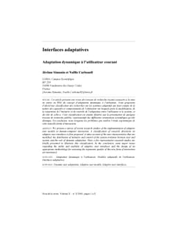 Interfaces adaptatives Adaptation dynamique à lútilisateur courant