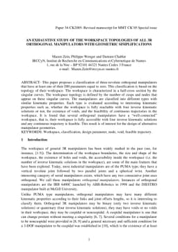 An Exhaustive Study of the Workspaces Tolopogies of all 3R Orthogonal
  Manipulators with Geometric Simplifications