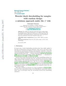 Wavelet block thresholding for samples with random design: a minimax
  approach under the $L^p$ risk