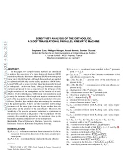 Sensitivity Analysis of the Orthoglide, a 3-DOF Translational Parallel
  Kinematic Machine