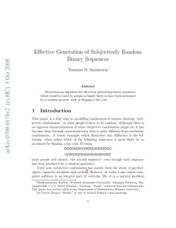 Effective Generation of Subjectively Random Binary Sequences