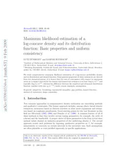 Maximum likelihood estimation of a log-concave density and its
  distribution function: Basic properties and uniform consistency