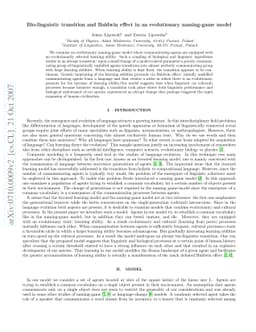 Bio-linguistic transition and Baldwin effect in an evolutionary
  naming-game model