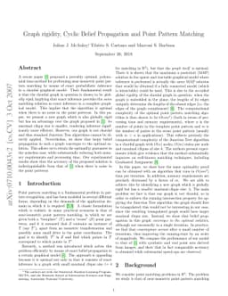 Graph rigidity, Cyclic Belief Propagation and Point Pattern Matching