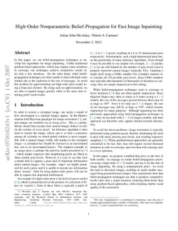High-Order Nonparametric Belief-Propagation for Fast Image Inpainting