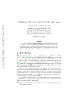 Prediction with expert advice for the Brier game