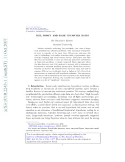 Size, power and false discovery rates