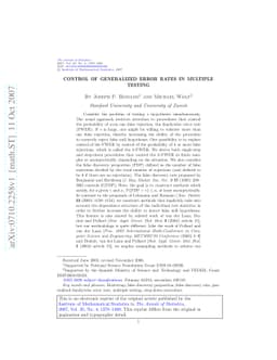 Control of generalized error rates in multiple testing