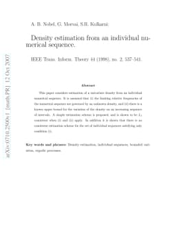Density estimation from an individual numerical sequence