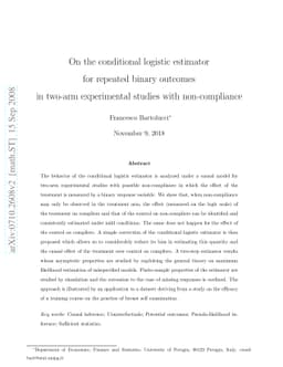 On the conditional logistic estimator for repeated binary outcomes in
  two-arm experimental studies with non-compliance