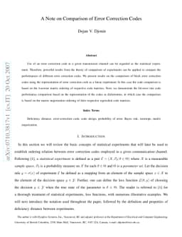 A Note on Comparison of Error Correction Codes
