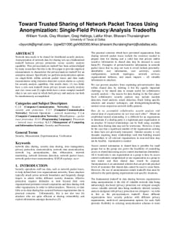 Toward Trusted Sharing of Network Packet Traces Using Anonymization:
  Single-Field Privacy/Analysis Tradeoffs