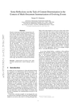 Some Reflections on the Task of Content Determination in the Context of
  Multi-Document Summarization of Evolving Events