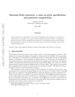 Bayesian finite mixtures: a note on prior specification and posterior
  computation