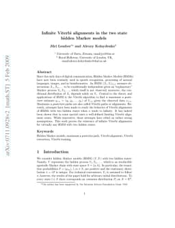 Infinite Viterbi alignments in the two state hidden Markov models