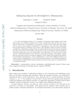 Enhancing Sparsity by Reweighted L1 Minimization