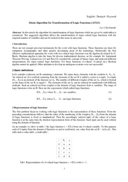 About Algorithm for Transformation of Logic Functions (ATLF)