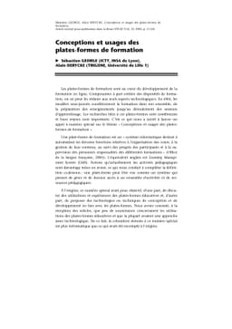 Conceptions et usages des plates-formes de formation, Revue Sciences et
  Technologies de lÍnformation et de la Communication pour l'Éducation et la
  Formation
