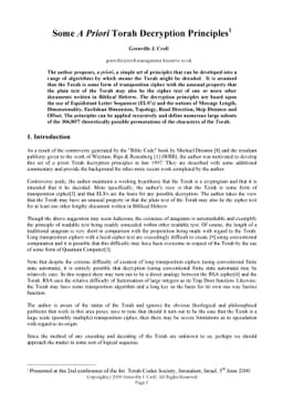 Some A Priori Torah Decryption Principles