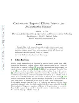 Comments on "Improved Efficient Remote User Authentication Schemes"