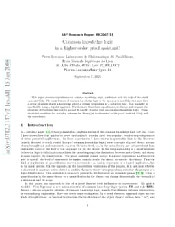 Common knowledge logic in a higher order proof assistant?