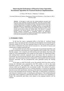 Improving the Performance of PieceWise Linear Separation Incremental
  Algorithms for Practical Hardware Implementations