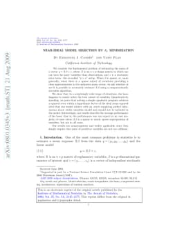 Near-ideal model selection by $\ell_1$ minimization