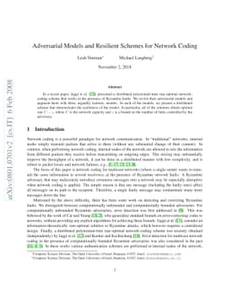 Adversarial Models and Resilient Schemes for Network Coding