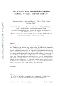 Batch kernel SOM and related Laplacian methods for social network
  analysis