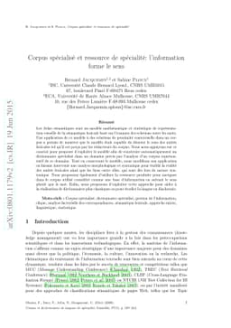 Corpus sp{é}cialis{é} et ressource de sp{é}cialit{é}