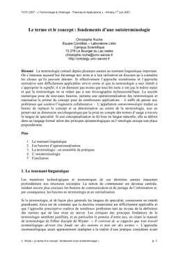 Le terme et le concept : fondements dúne ontoterminologie