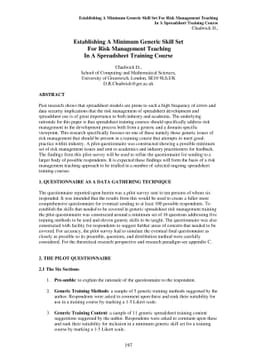 Establishing A Minimum Generic Skill Set For Risk Management Teaching In
  A Spreadsheet Training Course